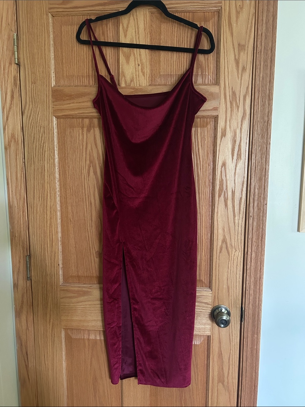 Burgundy Velvet Slip Dress with Thigh Slit